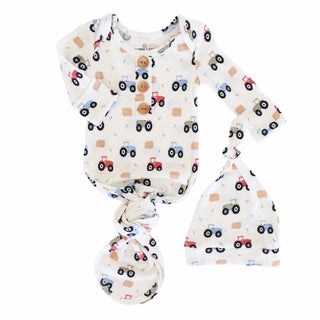 Little Farmer Knotted Gown and Hat-110 Footie/pjs/coverall/gown-Caden Lane-Baby In Bloom