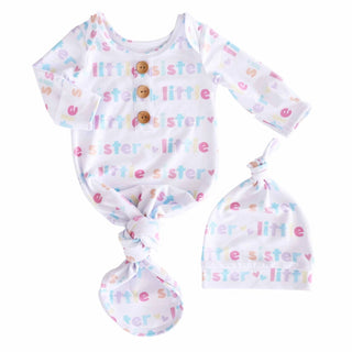 Little SIster Knotted Gown and Hat-110 Footie/pjs/coverall/gown-Caden Lane-Baby In Bloom