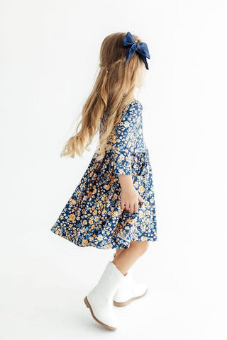 Marigold Moon 3/4 Sleeve Twirl Dress - Navy Floral with Pockets-160 Dress/Romper/Jumpsuit-Mila & Rose-Baby In Bloom