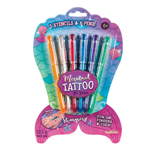 Shimmering Mermaid Washable Tattoo Kit – 6 Glitter Gel Pens & Stencils-190 Toys-Toysmith-Baby In Bloom