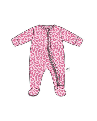 Mia Ruffled Baby Footie – Pink Leopard Print Boutique Sleeper