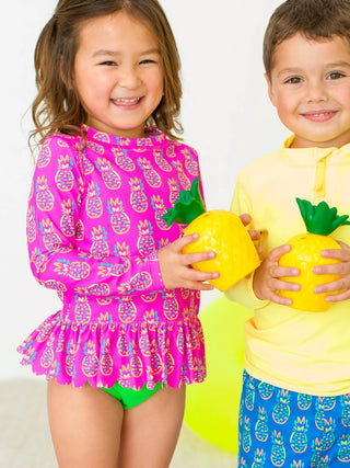 Neon Violet Pineappls Scalloped Hem Set