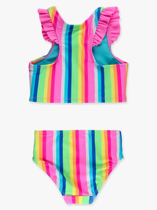 Neon Rainbow Stripe Racerback Flutter Tankini Set-150 Kids Sets-Ruffle Butts-Baby In Bloom