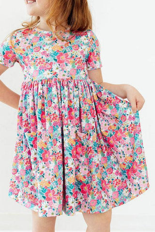 Petal Promises Floral Pocket Twirl Dress - Girls’ Short Sleeve-160 Dress/Romper/Jumpsuit-Mila & Rose-Baby In Bloom