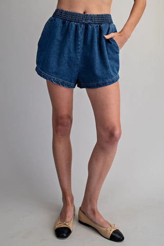 Effortless High-Rise Elastic Waist Denim Shorts-220 Womens Bottoms-EE:Some-Baby In Bloom