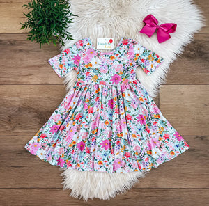Pink & Blue Floral Dress 
