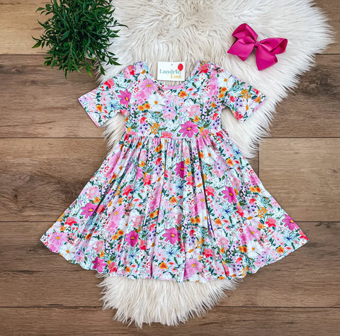Pink & Blue Floral Dress 
