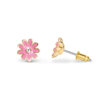 Blush Pink Daisy Enamel Stud Earrings – Floral Gold-Tone Accents-120 Kids Accessories-Girl Nation-Baby In Bloom
