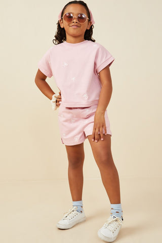 Girls' Sweetheart Pink Bow Embroidered French Terry Top-Distress-Hayden-Baby In Bloom