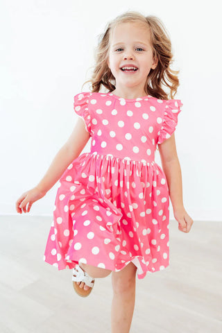 Pink Polka Dot Flutter Sleeve Twirl Dress for Girls & Toddlers-160 Dress/Romper/Jumpsuit-Mila & Rose-Baby In Bloom