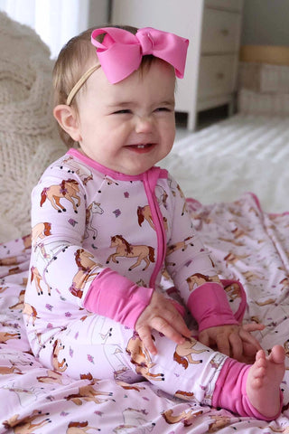 Pony Club Pink Bamboo Convertible Zip Romper & Baby Footie-110 Footie/pjs/coverall/gown-Caden Lane-Baby In Bloom