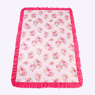 Vintage Rose & Polka Dot Ruffle Swaddle – Ultra-Soft 29x43 Minky Blanket