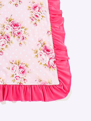 Vintage Rose & Polka Dot Ruffle Swaddle – Ultra-Soft 29x43 Minky Blanket