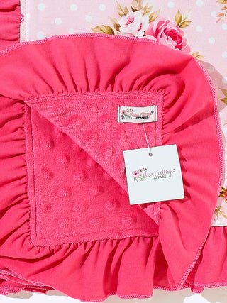 Vintage Rose & Polka Dot Ruffle Swaddle – Ultra-Soft 29x43 Minky Blanket