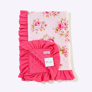 Vintage Rose & Polka Dot Ruffle Swaddle – Ultra-Soft 29x43 Minky Blanket
