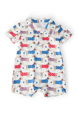 Playful Puppy Print Romper, Multi-Color