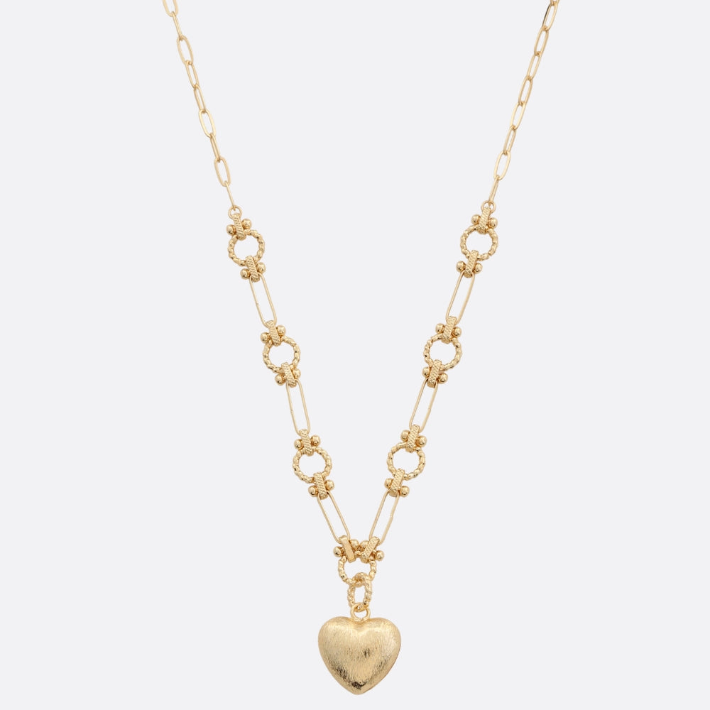 Puffy Heart Oval Circle Necklace