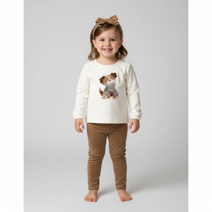 Ivory Long-Sleeve Puppy Appliqué Top