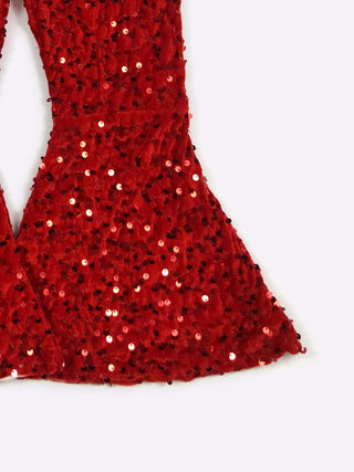 Ruby Red Sparkle Sequin Flare Pants-140 Kids Bottoms-Clover Cottage-Baby In Bloom