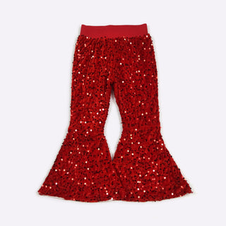 Ruby Red Sparkle Sequin Flare Pants-140 Kids Bottoms-Clover Cottage-Baby In Bloom