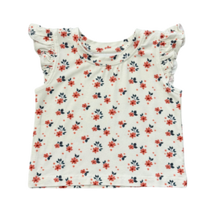 Little Girls Floral Flutter Sleeve Top - Red, White & Blue Patriotic Summer Tank-130 Kids Tops-Baby Sprouts-Baby In Bloom