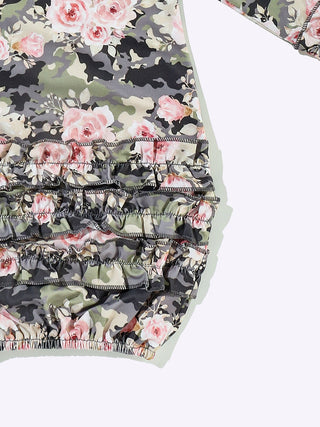 Rose Floral Camo Ruffle Baby Gown & Headband Set-110 Footie/pjs/coverall/gown-Clover Cottage-Baby In Bloom