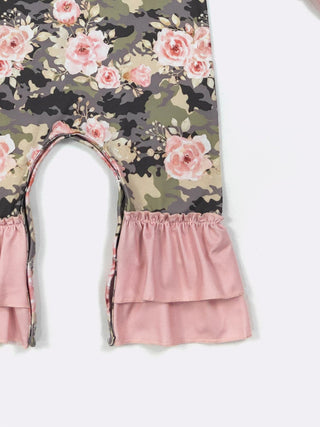 Rose Camo Floral Ruffle Romper – Durable Long Sleeve Baby One-Piece-160 Dress/Romper/Jumpsuit-Clover Cottage-Baby In Bloom