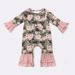 Rose Camo Floral Ruffle Romper – Durable Long Sleeve Baby One-Piece-160 Dress/Romper/Jumpsuit-Clover Cottage-Baby In Bloom