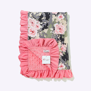 Rose Camo Ruffle Baby Swaddle | Large 29x43 Floral Camo Receiving Blanket