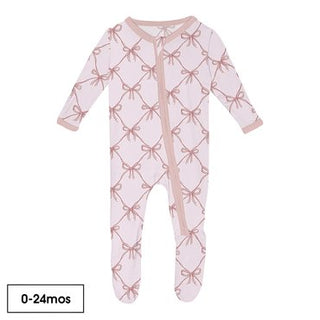 Shrinking Violet Bow 2 Way Zipper Ruffle Footie-Distress-Kickee Pants-Baby In Bloom