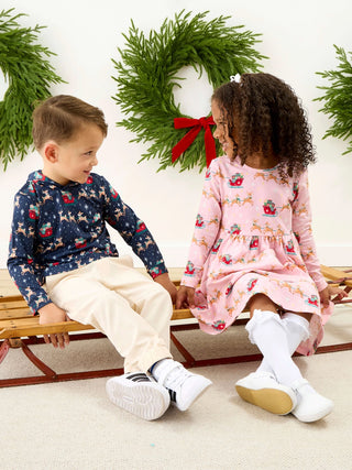 Boys Festive Reindeer Sleigh Ride Performance Hoodie-130 Kids Tops-Ruffle Butts-Baby In Bloom