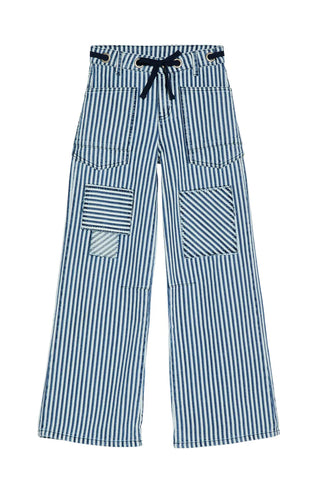 Indigo Blue Striped Barrel Leg Patchwork Jeans-140 Kids Bottoms-Tractr-Baby In Bloom