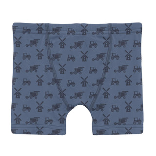 Premium Boys Bamboo Boxer Briefs - Tractor & Windmill Print-120 Kids Accessories-Kickee Pants-Baby In Bloom