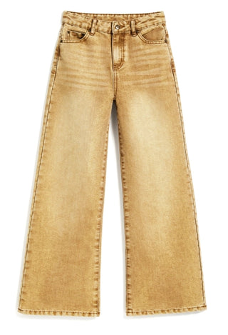 Girls’ Lurex Shimmer Wide-Leg Khaki Jeans – Tween Edition-140 Kids Bottoms-Tractr-Baby In Bloom