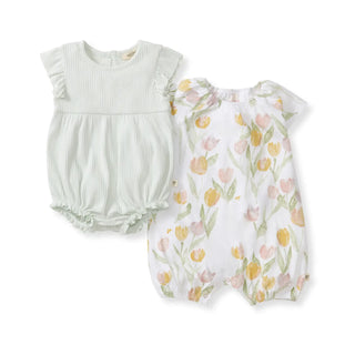 Organic Cotton Tulip Field Baby Bubble Romper Set – 2-Pack-160 Dress/Romper/Jumpsuit-Burt's Bees-Baby In Bloom