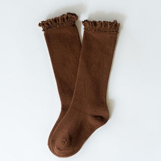 Lace Top Knee High Socks - Chocolate-Distress-Little Stocking Co.-Baby In Bloom