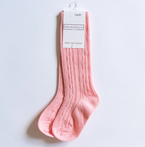 Pink Cable Knit Knee High