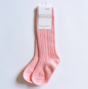 Pink Cable Knit Knee High