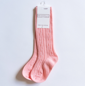 Cable Knit Knee High Socks - Pink