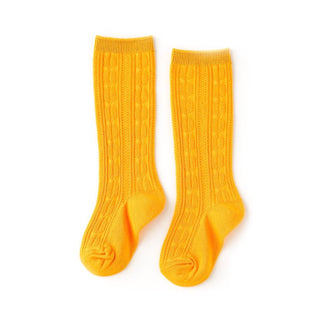 Cable Knit Knee High Socks - Yellow-Distress-Little Stocking Co.-Baby In Bloom