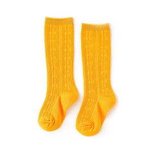 Cable Knit Knee High Socks - Yellow