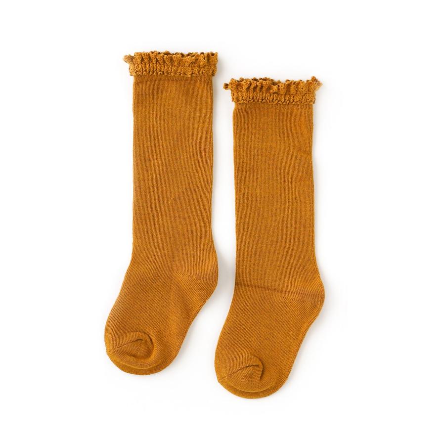 Lace Top Knee High Socks - Mustard Yellow