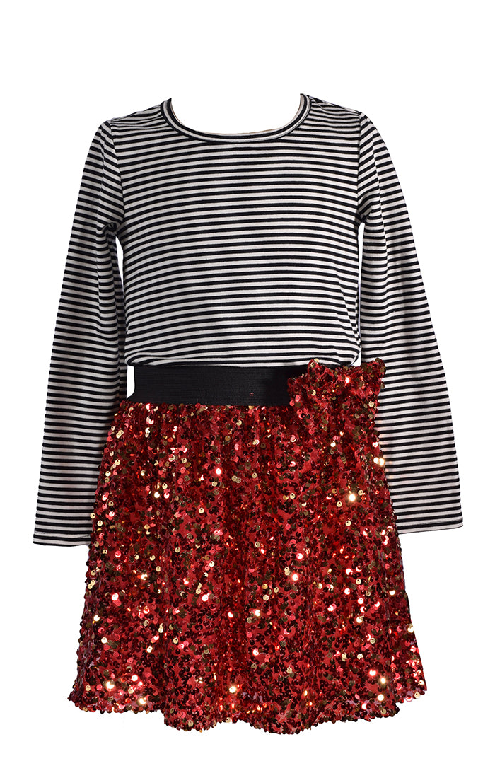 Sequin Skirt with Stripe top