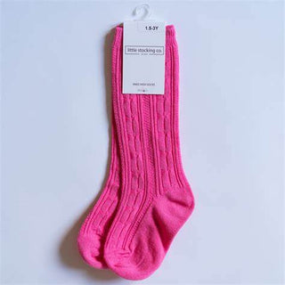 Cable Knit Knee High Socks - Bubblegum-Distress-Little Stocking Co.-Baby In Bloom