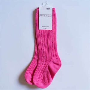 Cable Knit Knee High Socks - Bubblegum