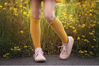 Lace Top Knee High Socks - Marigold-Distress-Little Stocking Co.-Baby In Bloom