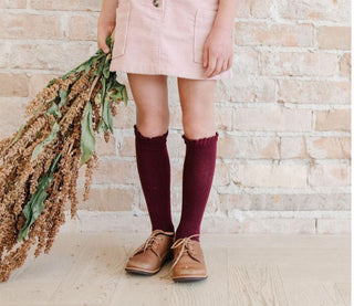 Lace Top Knee High Socks - Wine-Distress-Little Stocking Co.-Baby In Bloom