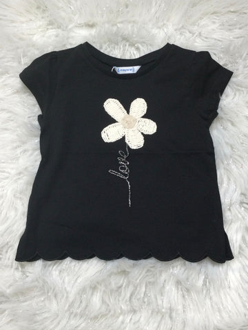 Black Shirt with Yarn Flower