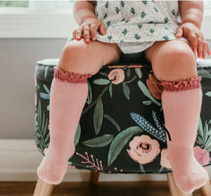 Lace Top Knee High Socks - Blush