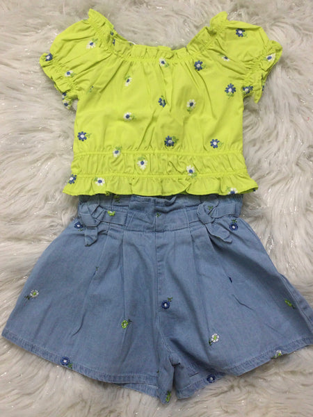 Lime Shirt with Embroidered Flowers